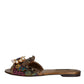 Multicolor Jacquard Embellished Slides Flats Shoes