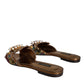 Multicolor Jacquard Embellished Slides Flats Shoes