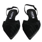 Black Satin Flats Slingback Sandals Shoes