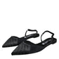 Black Satin Flats Slingback Sandals Shoes