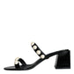 Black Leather Pearls Slides Sandals Shoes