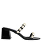 Black Leather Pearls Slides Sandals Shoes