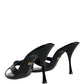 Black Leather Slides Keira Sandals Shoes
