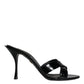 Black Leather Slides Keira Sandals Shoes