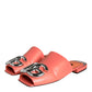 Pink Salmon Leather Flat Slides Sandals Shoes