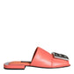Pink Salmon Leather Flat Slides Sandals Shoes