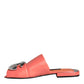 Pink Salmon Leather Flat Slides Sandals Shoes
