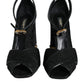 Black Crystal Ankle Strap Sandals Shoes