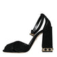 Black Crystal Ankle Strap Sandals Shoes