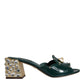 Green Crystal Leather Slides Sandals Shoes