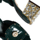 Green Crystal Leather Slides Sandals Shoes