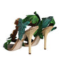 Emerald Embellished Leather Heels Sandals Shoes