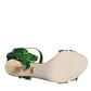 Emerald Embellished Leather Heels Sandals Shoes