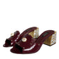 Maroon Crystal Leather Slides Sandals Shoes