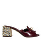 Maroon Crystal Leather Slides Sandals Shoes