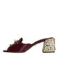 Maroon Crystal Leather Slides Sandals Shoes