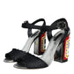 Black Silver Rafia Light Up Heels Sandals Shoes