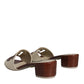 Beige Brown Logo Slides Heels Sandals Shoes