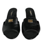 Black Logo Plaque Leather Heels Sandals Shoes