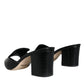 Black Logo Plaque Leather Heels Sandals Shoes