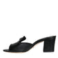 Black Logo Plaque Leather Heels Sandals Shoes