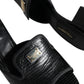 Black Logo Plaque Leather Heels Sandals Shoes