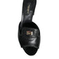 Black Logo Plaque Leather Heels Sandals Shoes