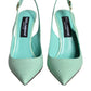 Mint Green Leather Heels Slingback Pumps Shoes