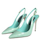 Mint Green Leather Heels Slingback Pumps Shoes