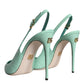 Mint Green Leather Heels Slingback Pumps Shoes