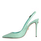 Mint Green Leather Heels Slingback Pumps Shoes