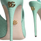 Mint Green Leather Heels Slingback Pumps Shoes