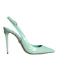 Mint Green Leather Heels Slingback Pumps Shoes