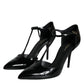 Black Patent Leather T-strap Heels Pumps Shoes