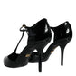 Black Patent Leather T-strap Heels Pumps Shoes
