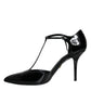 Black Patent Leather T-strap Heels Pumps Shoes