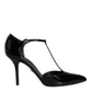 Black Patent Leather T-strap Heels Pumps Shoes