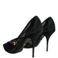 Black Mesh Mary Jane Crystal Heel Pumps Shoes