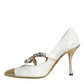 White Mary Jane Crystal Bow Pearl Pumps Shoes