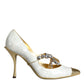 White Mary Jane Crystal Bow Pearl Pumps Shoes
