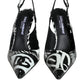 Black Graffiti Leather Slingback Heels Pumps Shoes