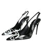 Black Graffiti Leather Slingback Heels Pumps Shoes