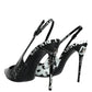 Black Graffiti Leather Slingback Heels Pumps Shoes