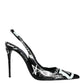 Black Graffiti Leather Slingback Heels Pumps Shoes
