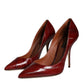 Dark Red Leather High Heels Pumps Shoes