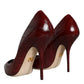 Dark Red Leather High Heels Pumps Shoes