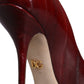 Dark Red Leather High Heels Pumps Shoes