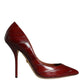 Dark Red Leather High Heels Pumps Shoes