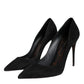 Black Suede Leather High Heels Pumps Shoes