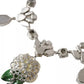 Silver Brass Clear Crystal Roses Pendants Necklace
